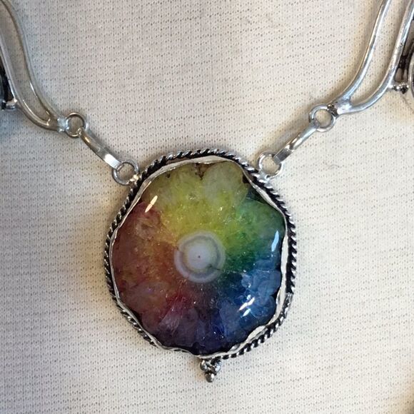 RAINBOW SOLAR AGATE NECKLACE 18” STERLING SILVER - Picture 3 of 16